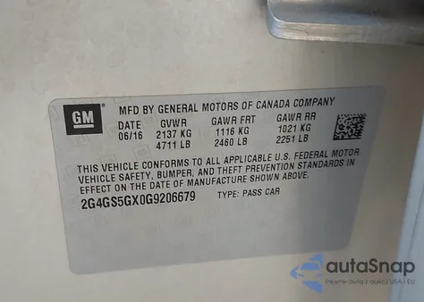 2016 Buick Regal Turbo Premium Ii z USA, uszkodzony, nr VIN 2G4GS5GX0G9206679